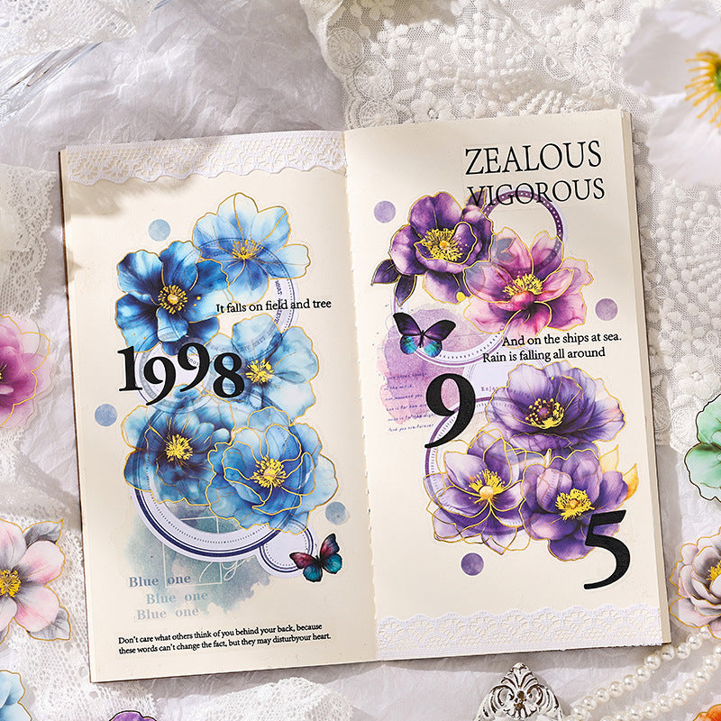 20 Pcs Glitter Flower PET Stickers LJHX
