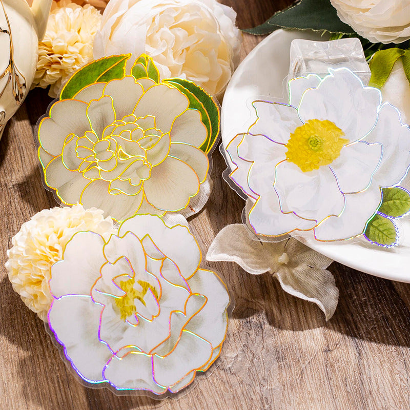10 Pcs Gliter Flower PET Stickers FHSK