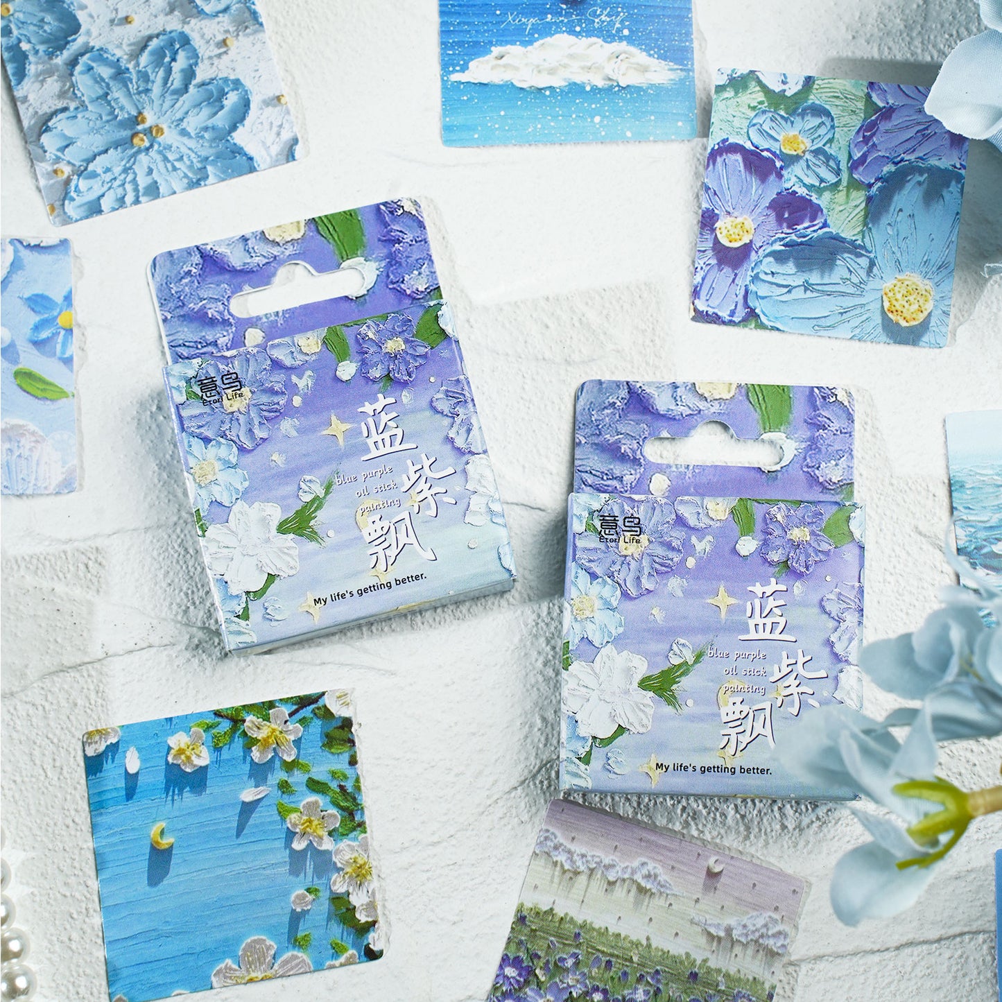 46 Pcs Blue Themed Landscape Stickers LZP