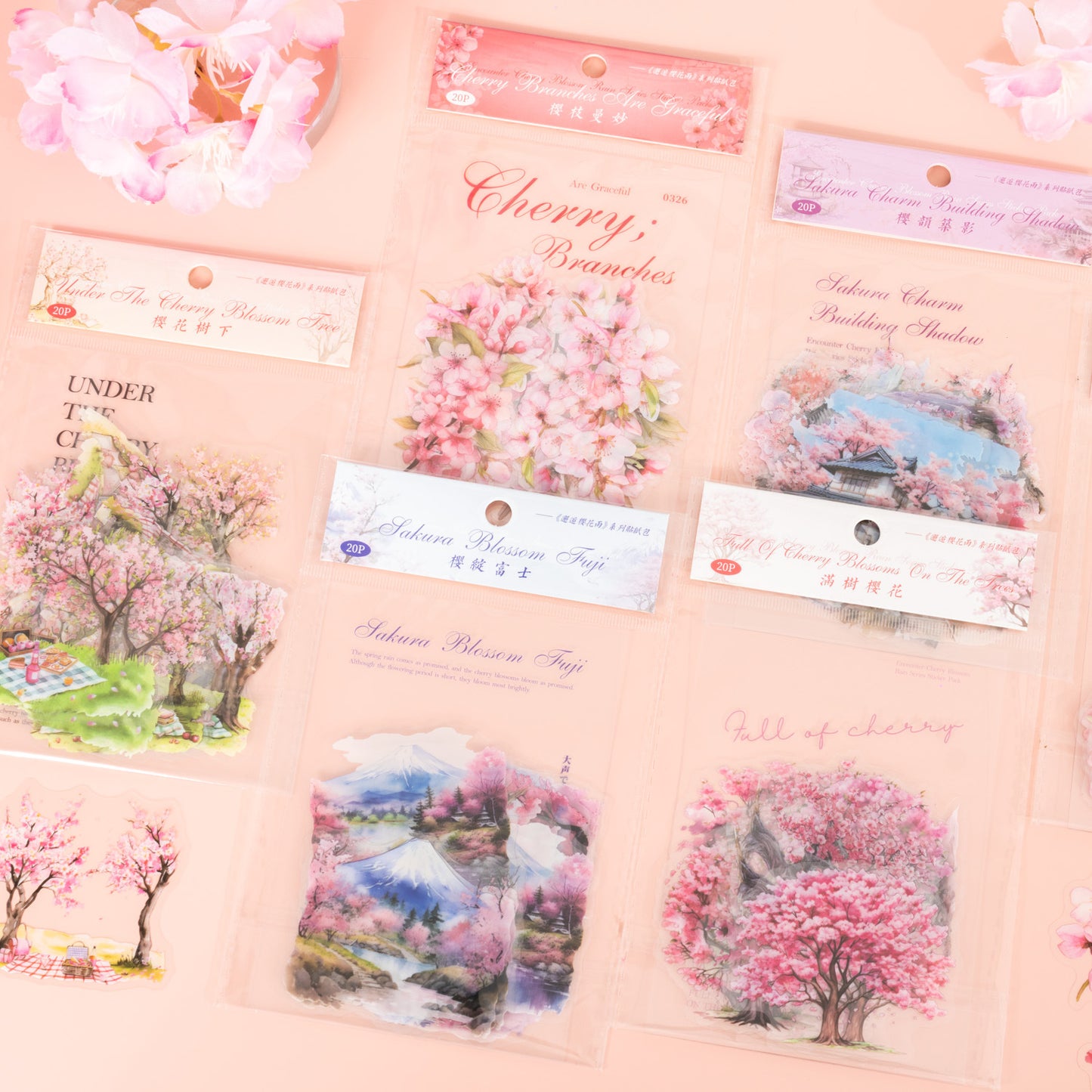 20 Pcs Cherry Blossom PET Stickers XHYHY