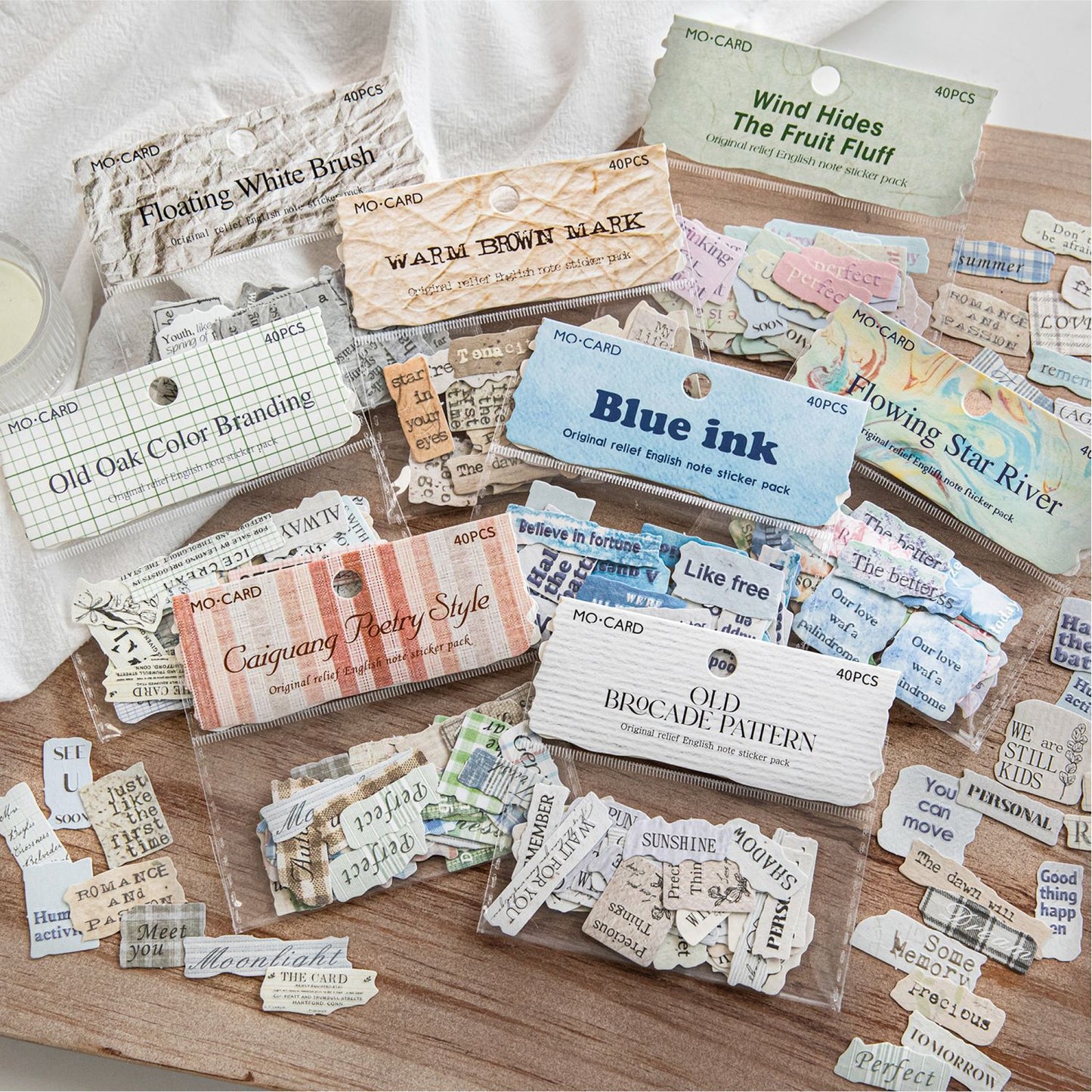 40 Pcs Vintage Emobossed Words Stickers ZJLS