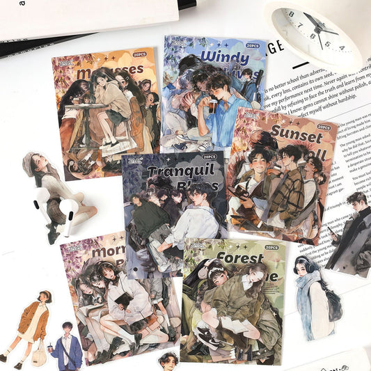 20 Pcs Fashion Girl Boy PET Stickers SXQX