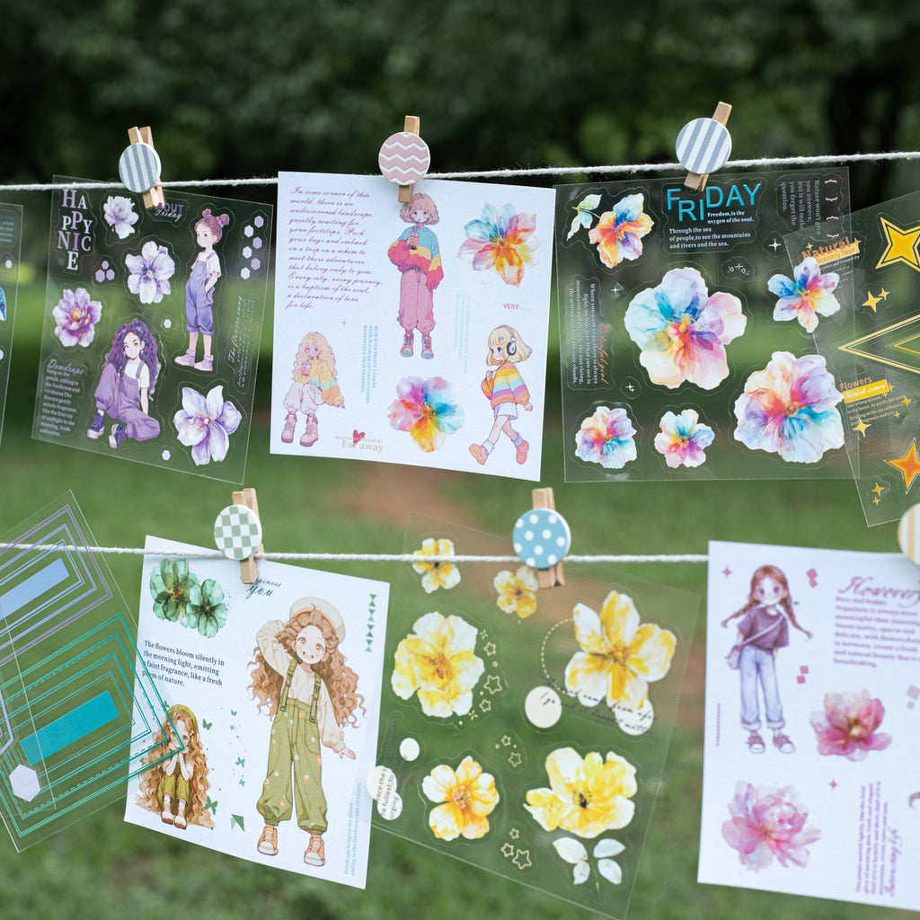12 Sheets Flower Girl Stickers Book HYSN