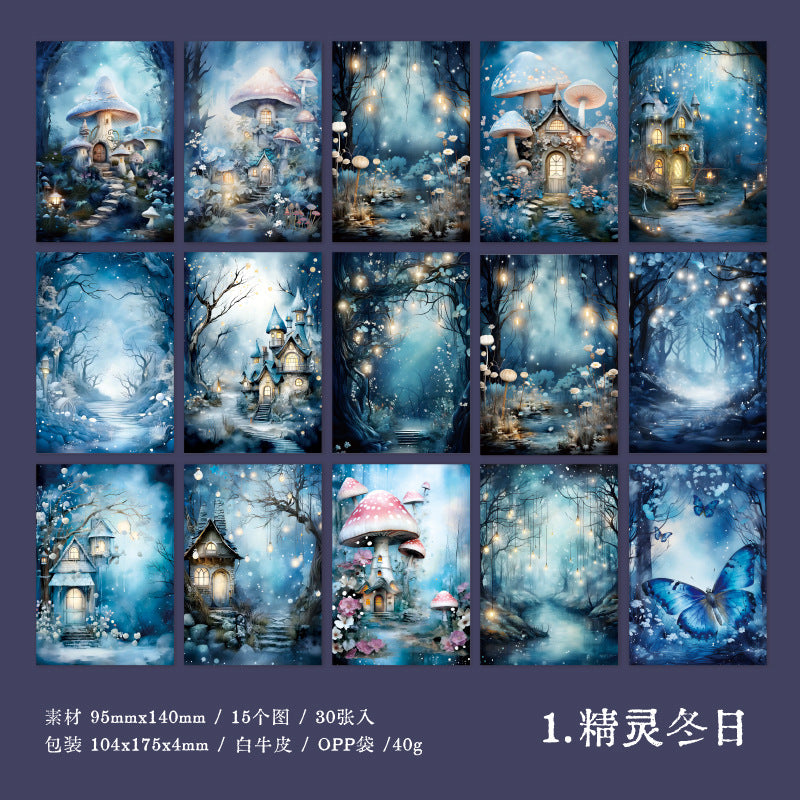 30 Pcs Fantasy Forest Scrapbook Paper ZYHJ