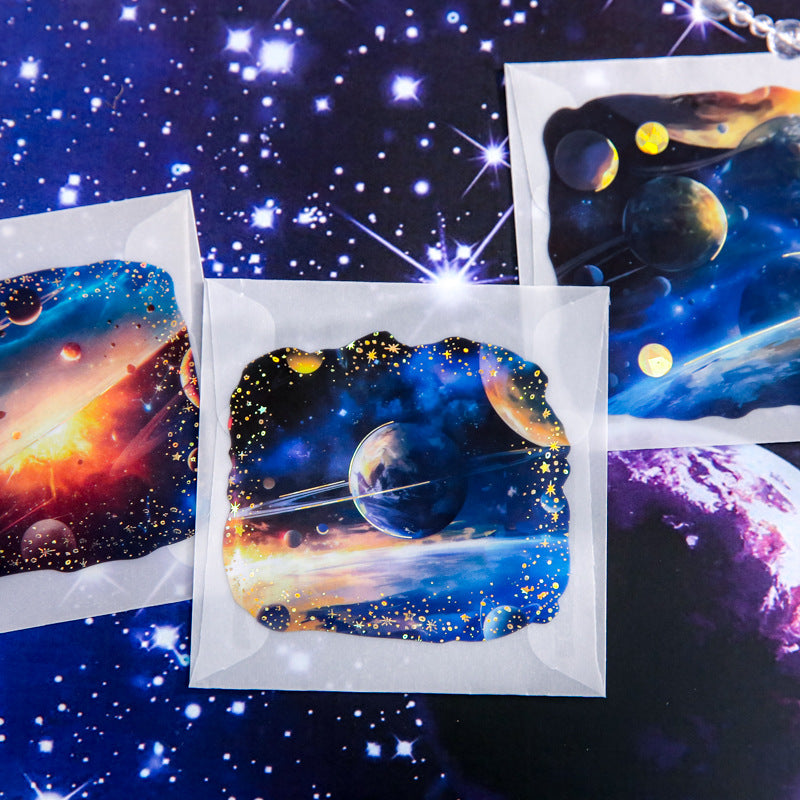 10 Pcs Gold Foil Galaxy PET Stickers CNXK