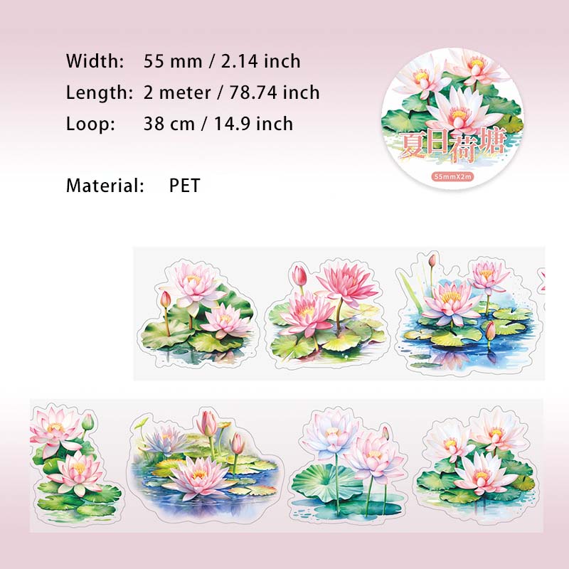 1 Roll Lotus Flower PET Stickers Tape XRHT