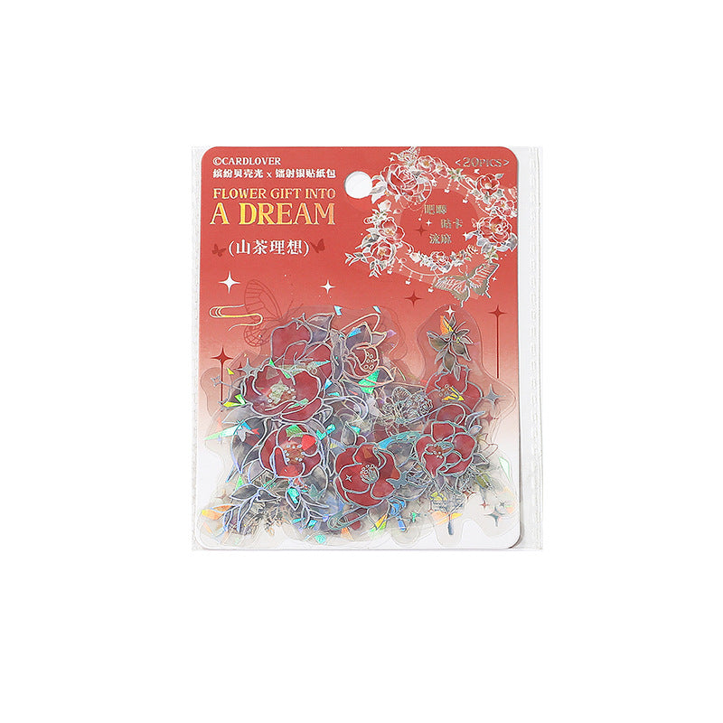 20 Pcs Holographic Flower and Butterfly PET Stickers HLRM
