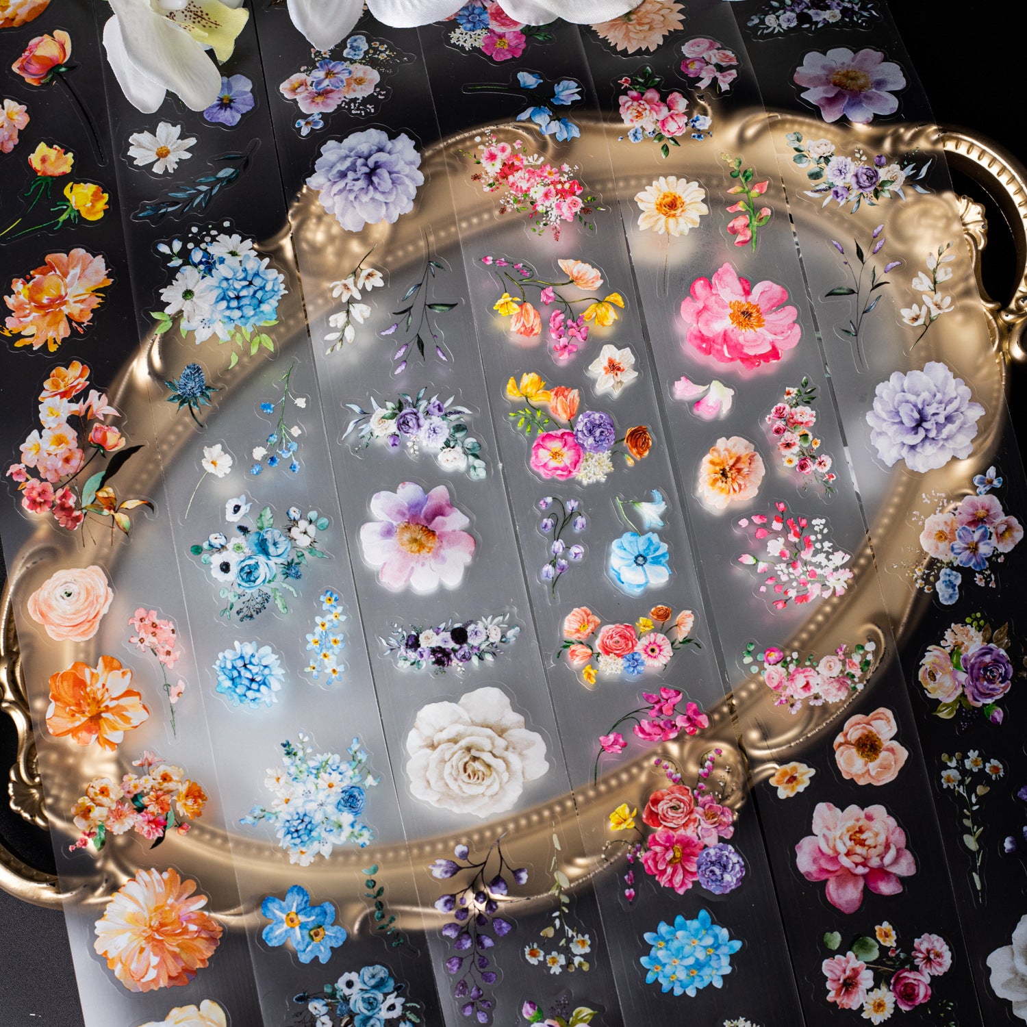 1 Roll Watercolor Flower PET Stickers Tape JGHQS