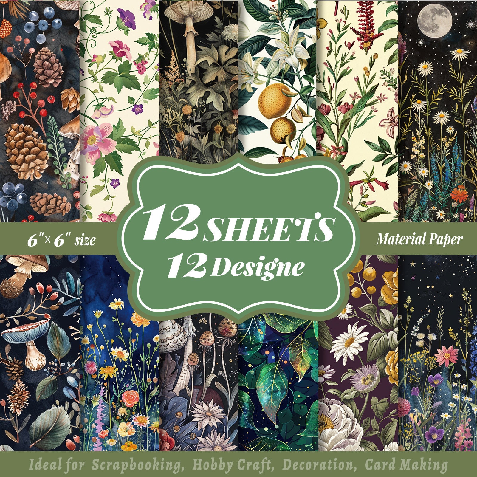 6 inch Vintage Botanical Scrapbook Paper Pad PA950