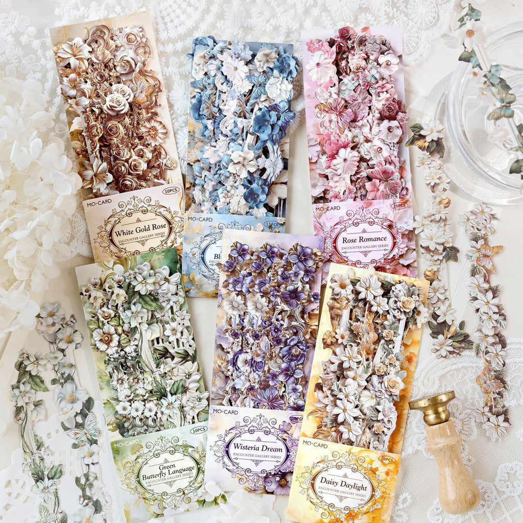 10 Pcs Vintage Baroque Relief Floral Kraft Stickers - Sunshine