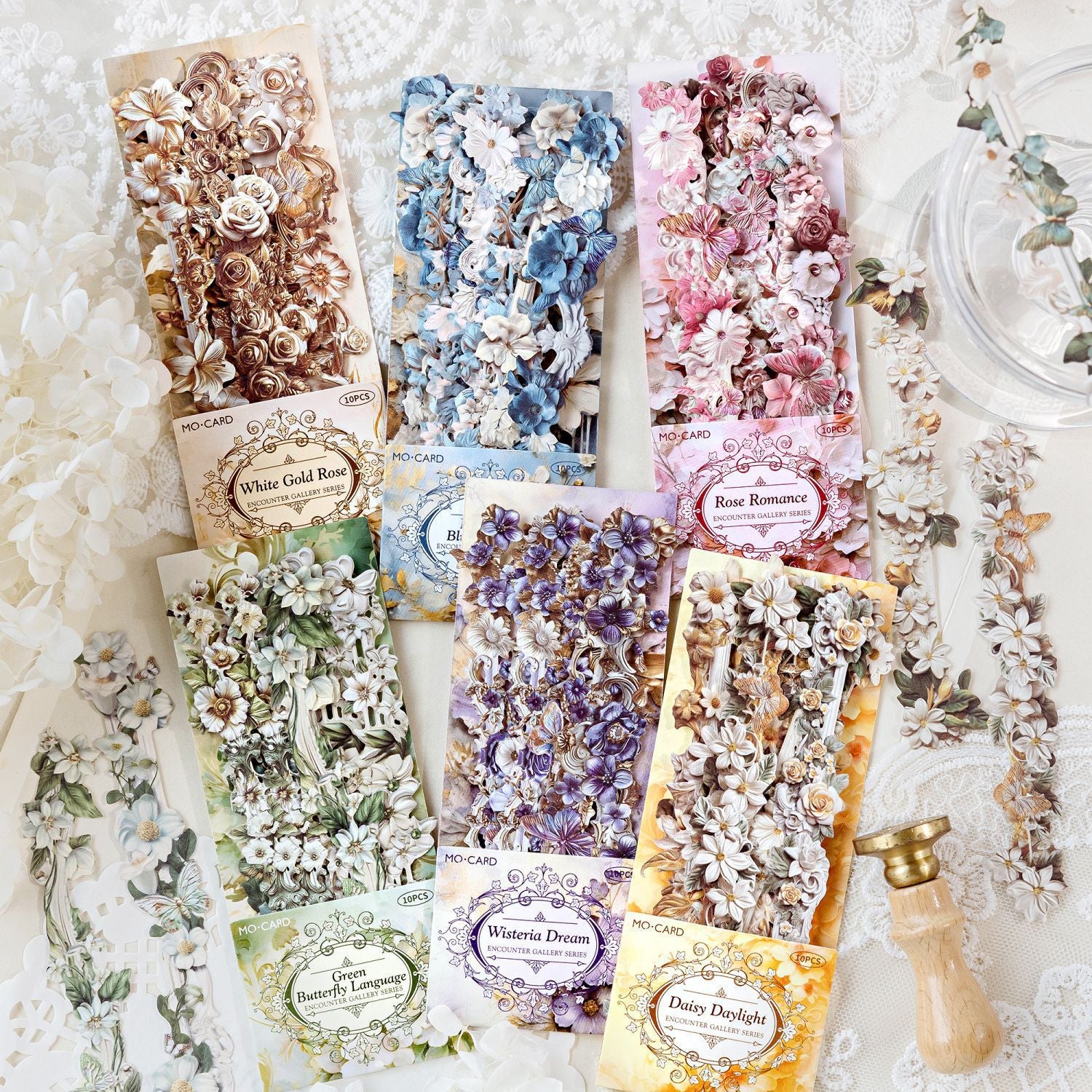 10 Pcs Vintage Baroque Relief Floral Kraft Stickers - Sunshine