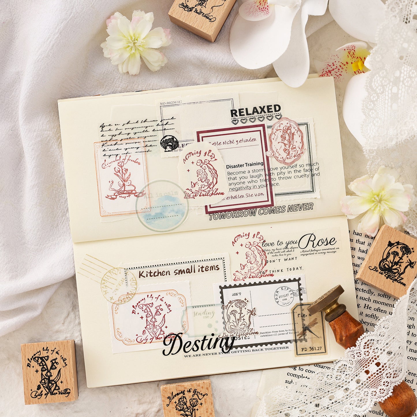 8 Pcs Flower Wooden Stamp Kit HZYY