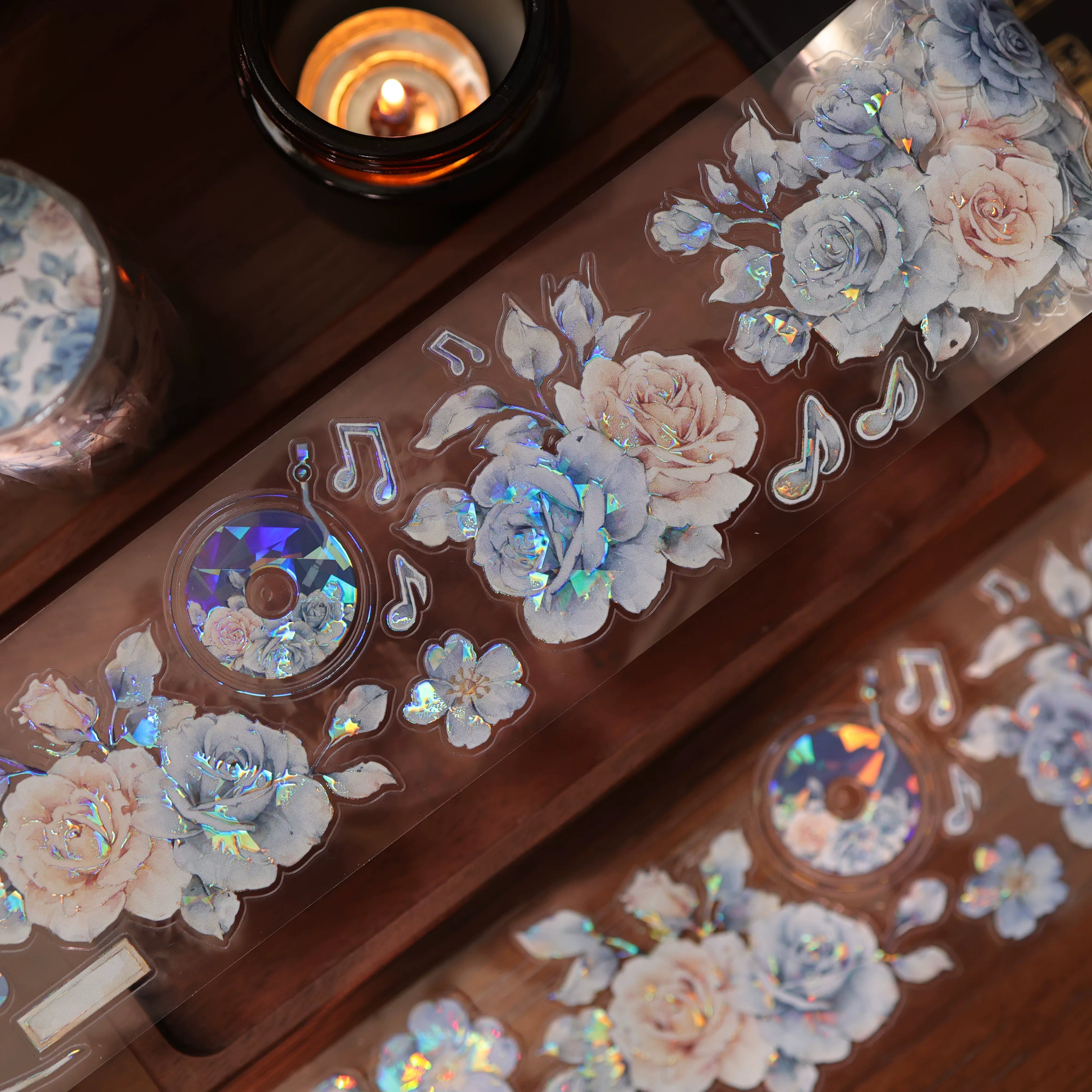 Floral Decorative Tape Rolls- Muted Blue Aura