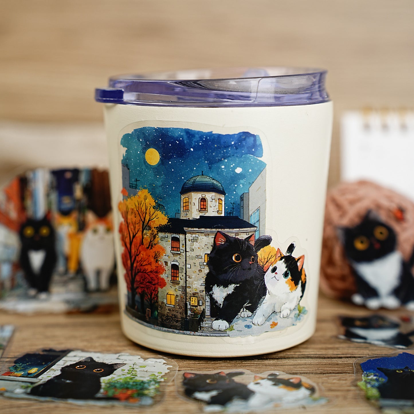 15 Pcs Cozy Cat PET Stickers MMRC