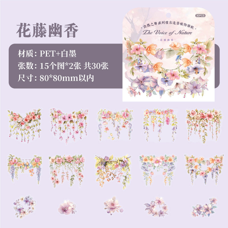 30 Pcs PET Flower Vine Stickers ZRZS