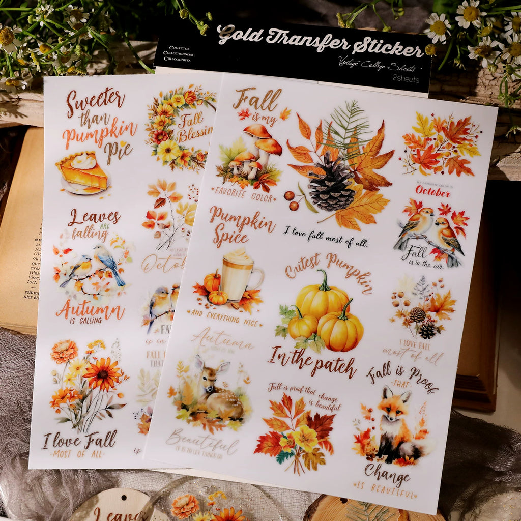 2 Sheets Waterproof Rub on Stickers - Autumn Quotes