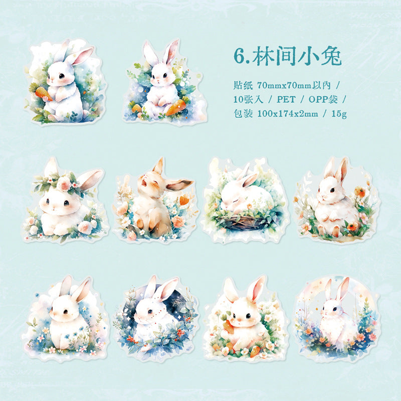 10 Pcs PET Cat and Rabbit Stickers DWSL