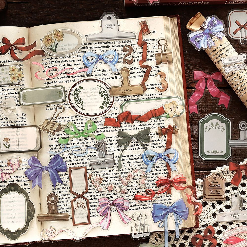 40 Pcs Clip Bow Knot Lace PET Stickers SJYD