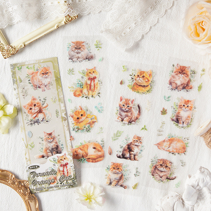 4 Sheets Cat PET Stickers MMXH