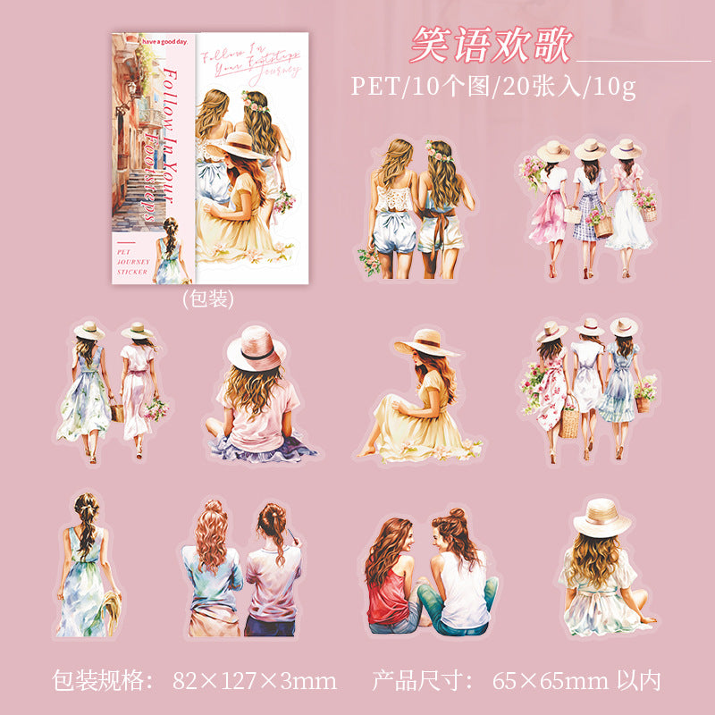 20 Pcs Travel Girl PET Stickers ZSJB