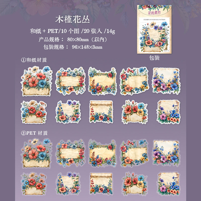 20 Pcs Flower Themed PET and Washi Stickers HDYY