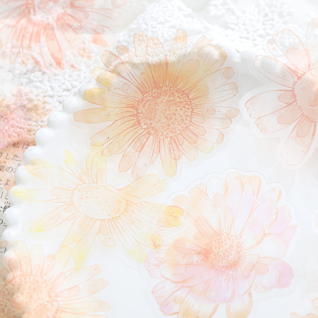 20 Pcs Watercolor Flower PET Stickers HWSL