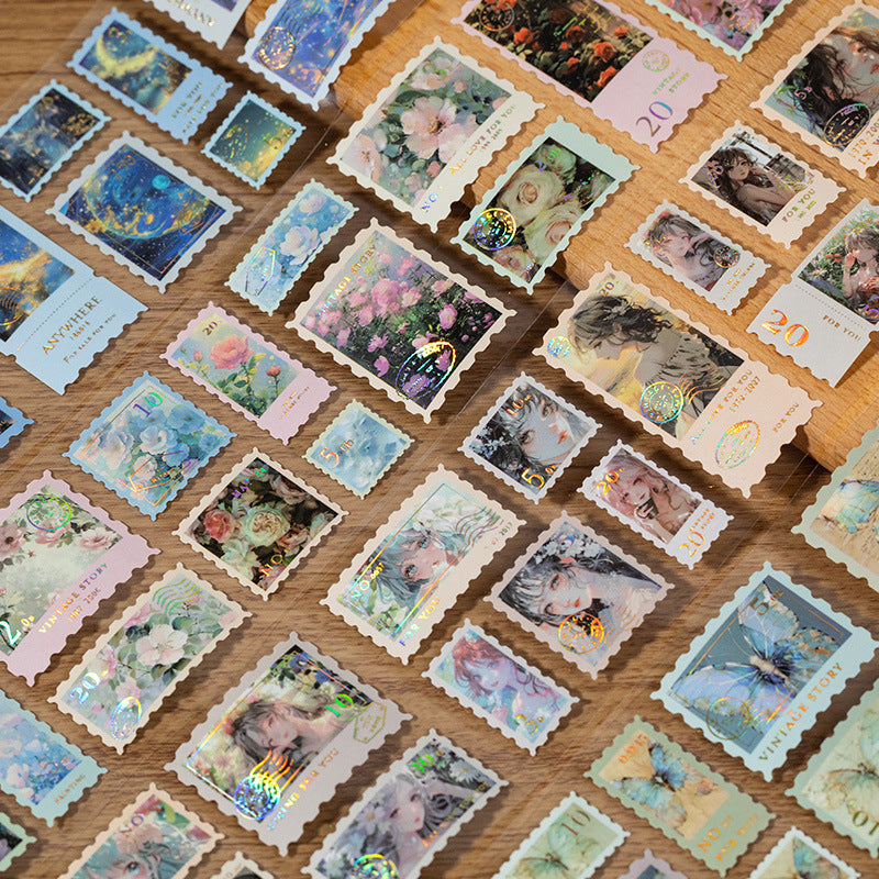 1 Roll Die Cut Postage Stamp Stickers Tape JJWX