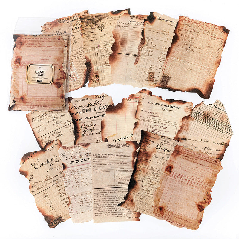 30 Pcs Ticket Time Burnt Vintage Ledger Receipt Light Paper Pack