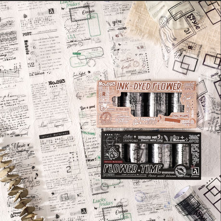 4 Rolls Vintage Letter PET Tapes Set SXWS