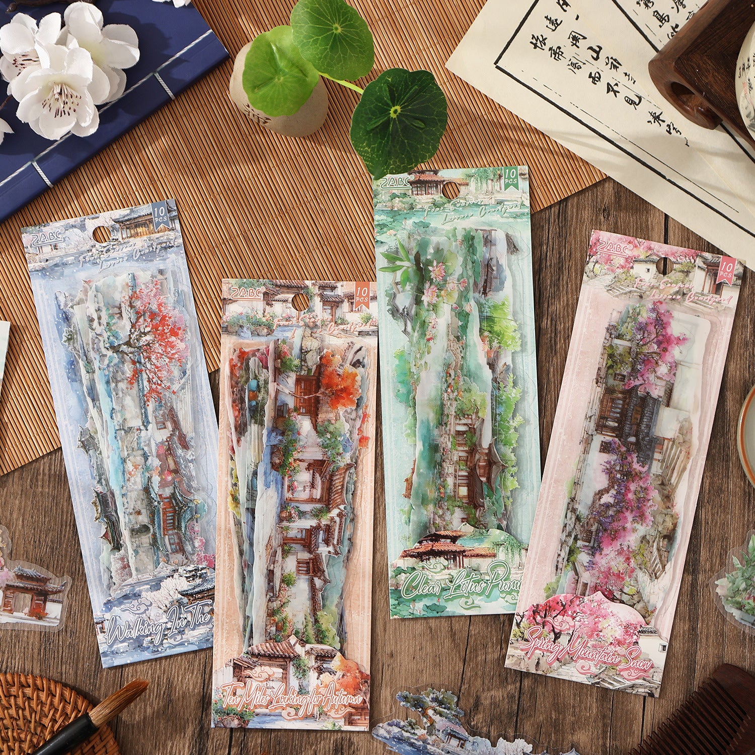 10 Pcs Seasonal Watercolor Landscape PET Stickers SSXT