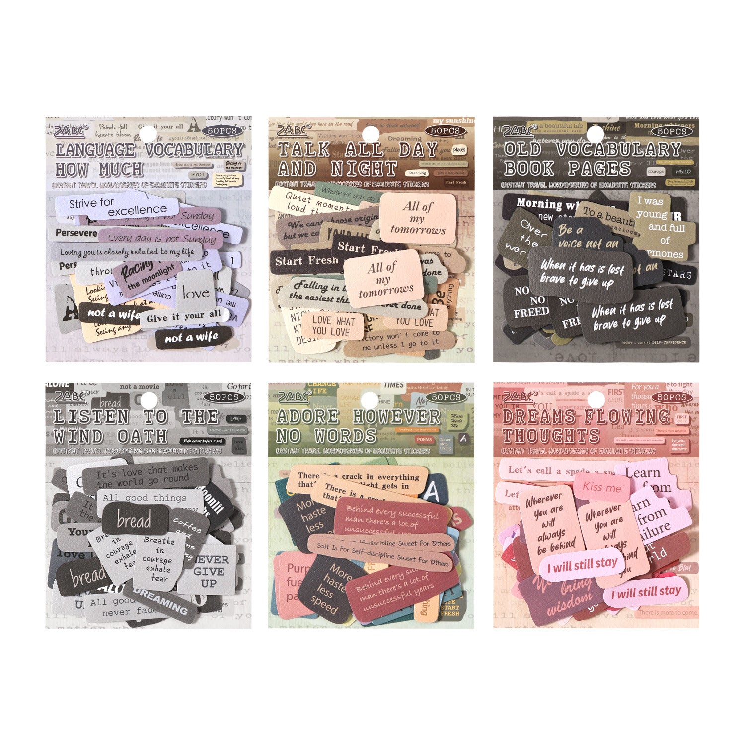 50 Pcs Vintage Words Quote Stickers YFYC