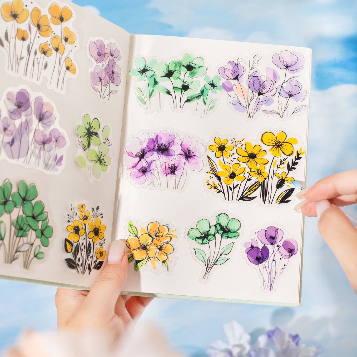 15 Pcs Light Color Flower PET Stickers MHHJ