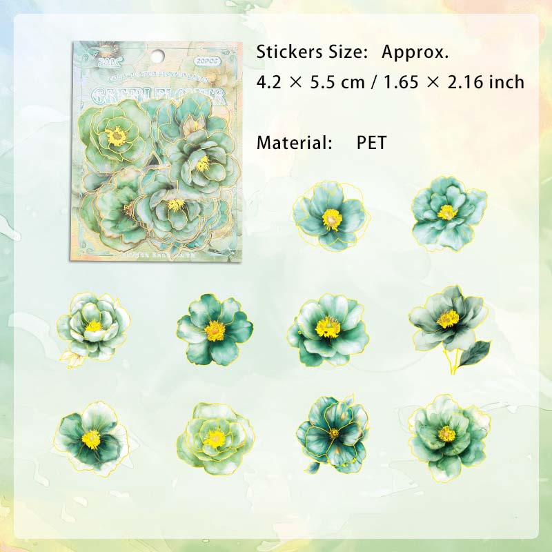 20 Pcs Glitter Flower PET Stickers LJHX
