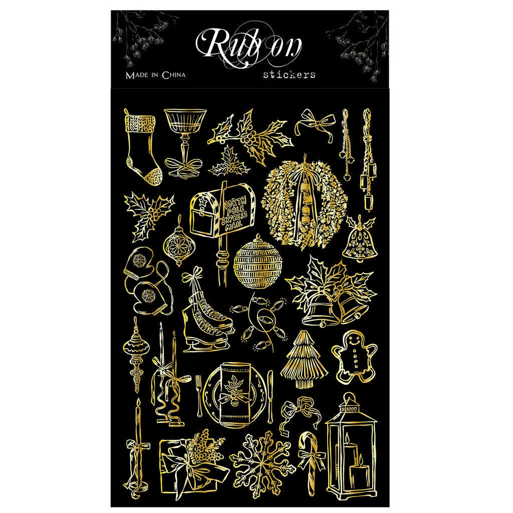 Gold Foil Rub On Stickers - Christmas