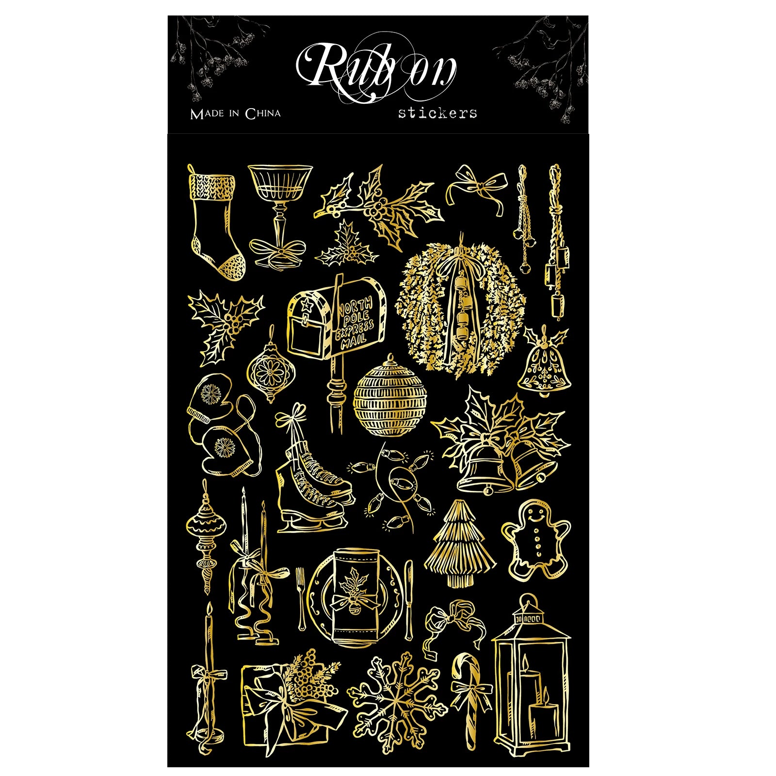 Gold Foil Rub On Stickers - Christmas