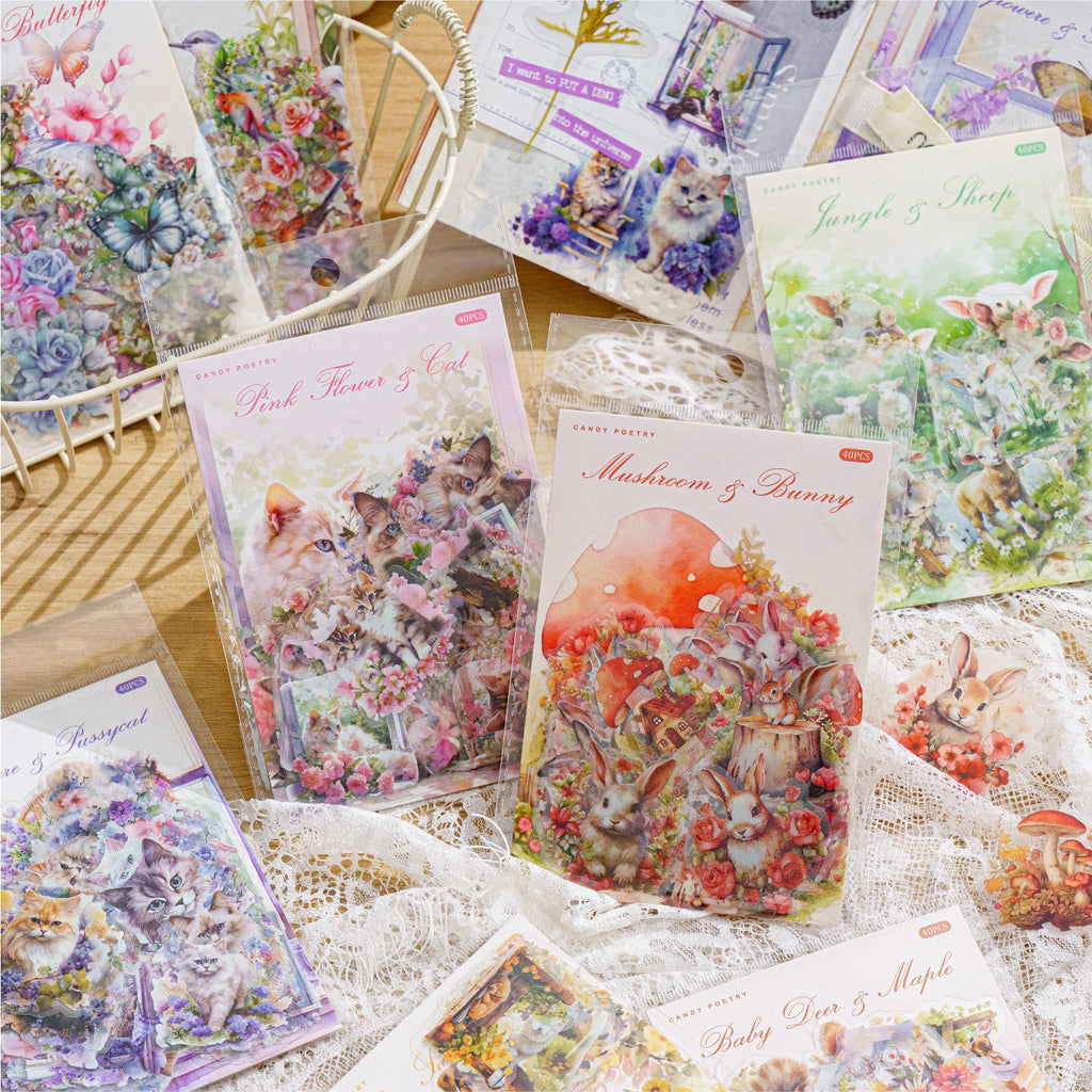 40 Pcs PET Animal Stickers SLMC