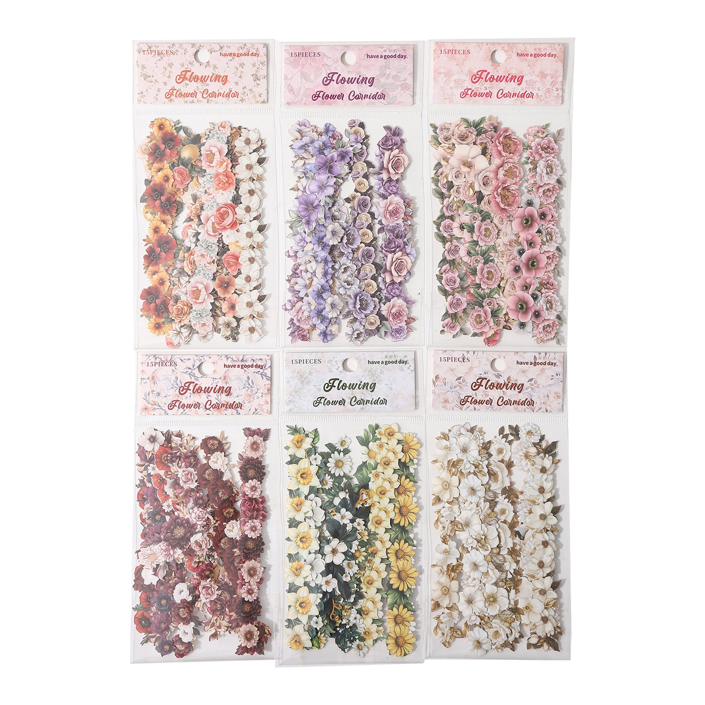 15 Pcs Vintage Flower Stickers LGHL