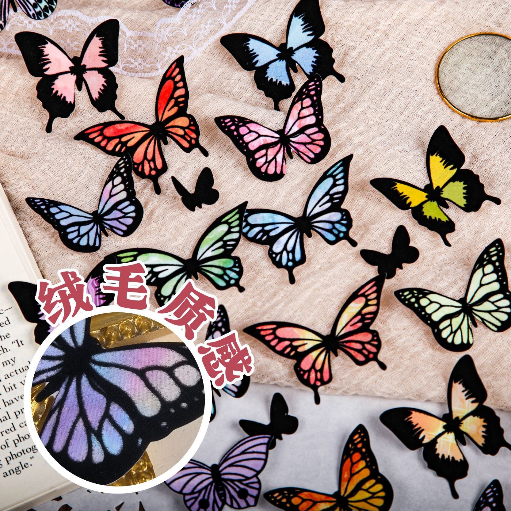 18 Pcs Flocked Butterfly Scrapbook Supplies CWXl