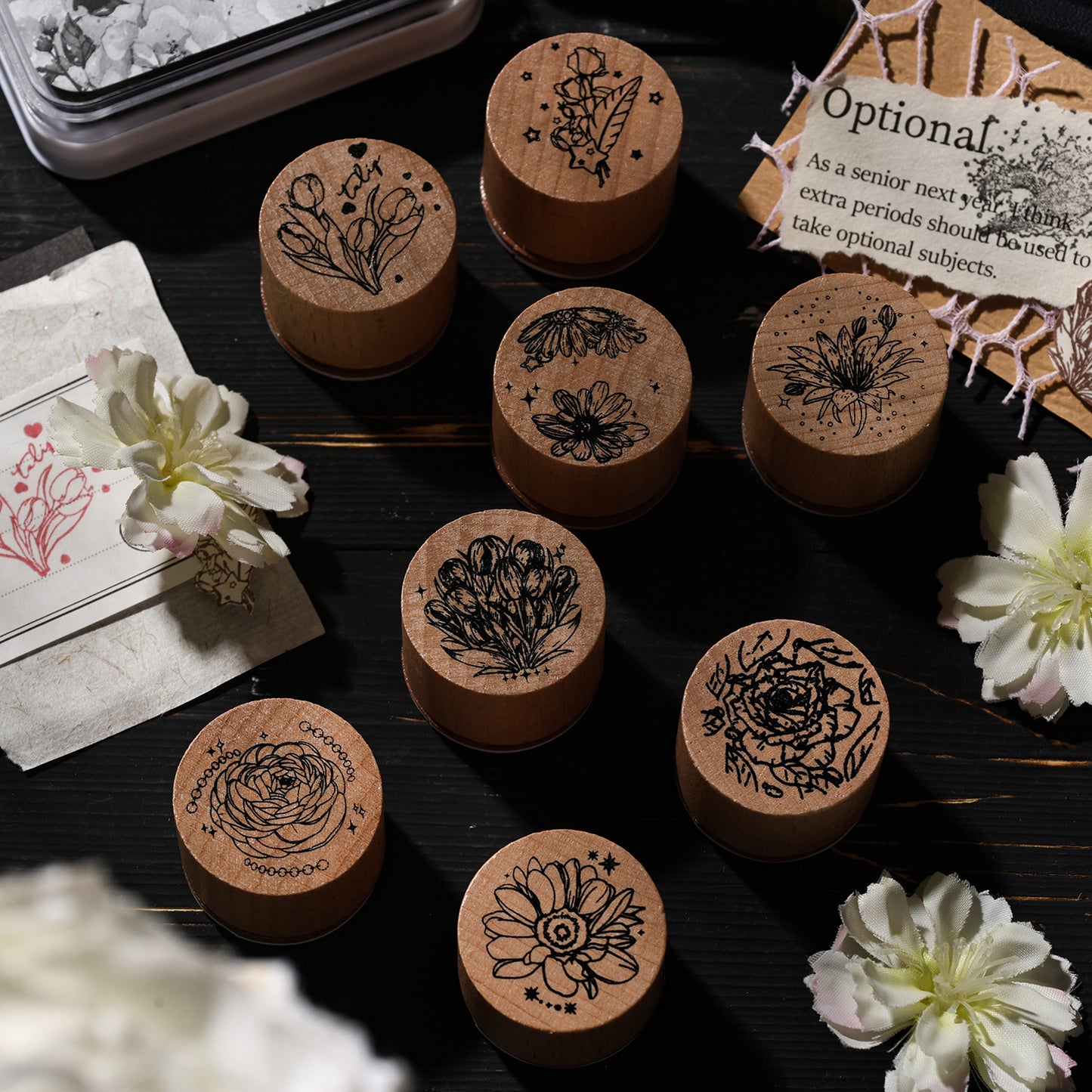 8 Pcs Flower Galaxy Wooden Stamps Kit XCXY