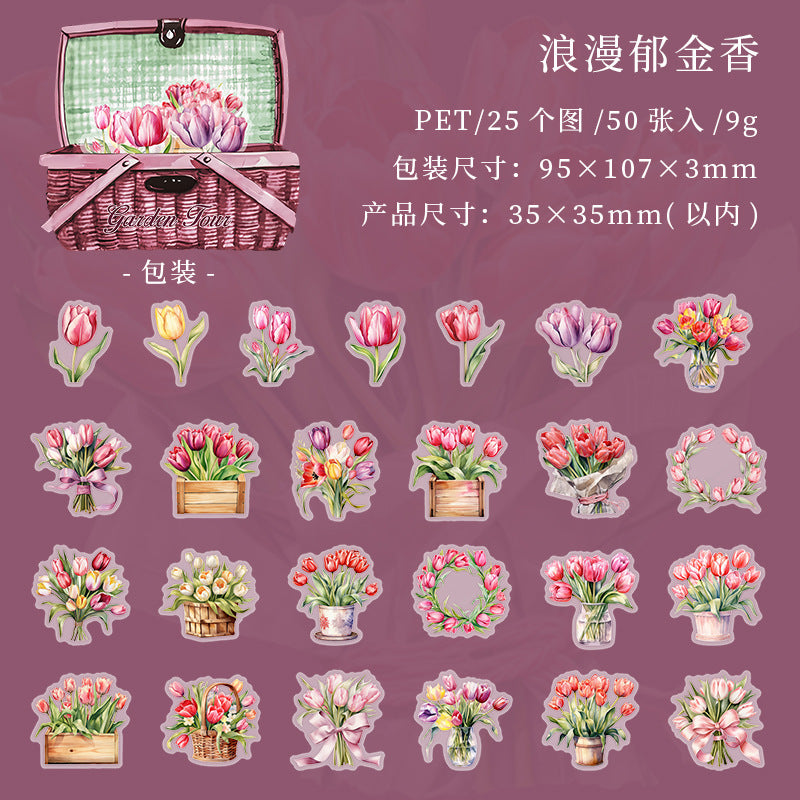 50 Pcs PET Flower Stickers HYZL