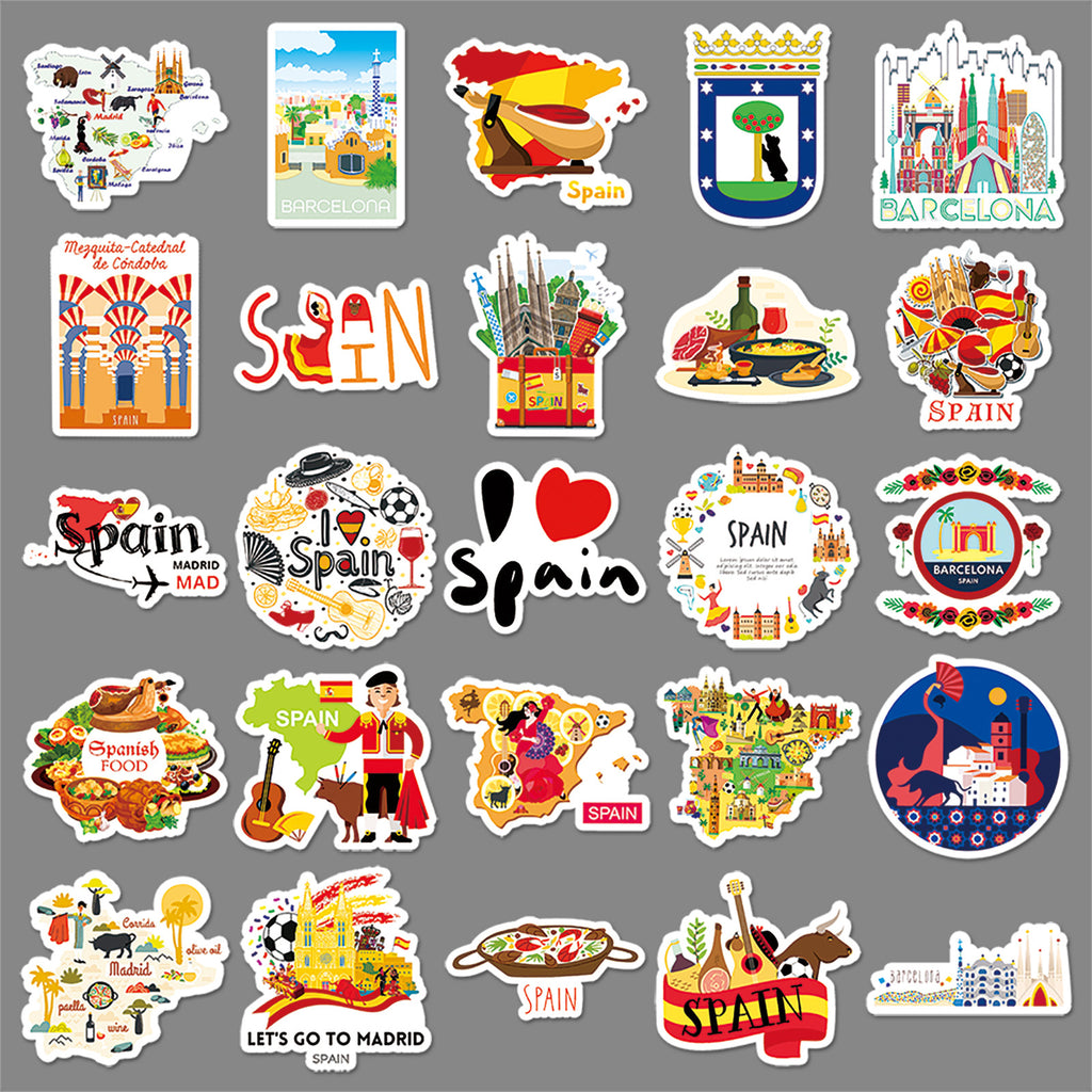 50Pcs Spain Travel Vinyl Stickers TRV02