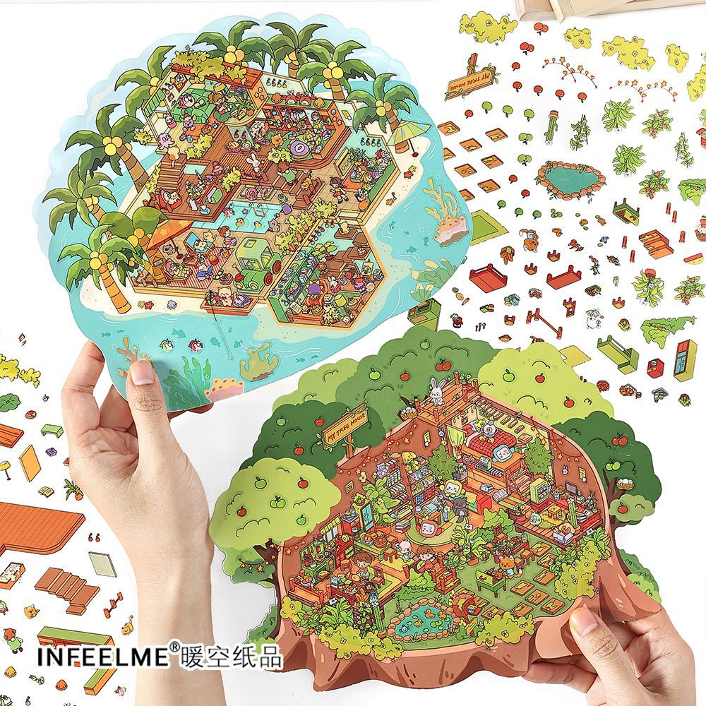 3 Sheets 3D Scene Green House PET Stickers Kit HSGZS