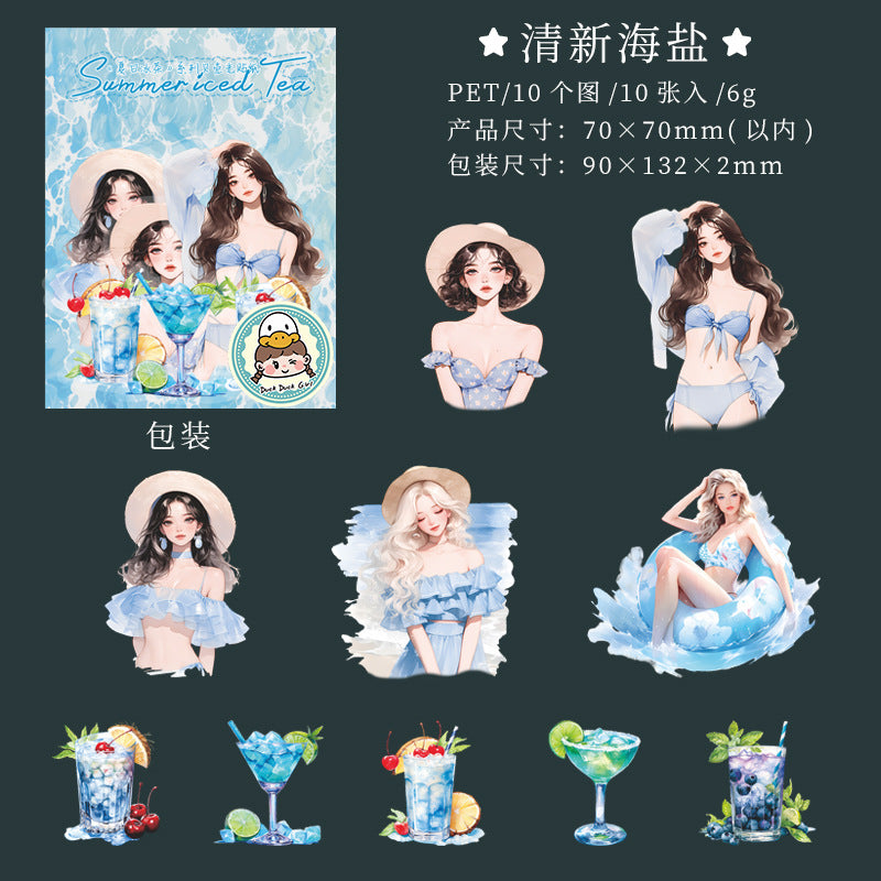 10 Pcs Swim Girl and Drink Stickers XRBC