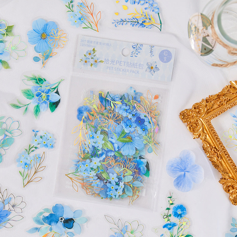 30 Pcs Gold Foiled Flower PET Stickers