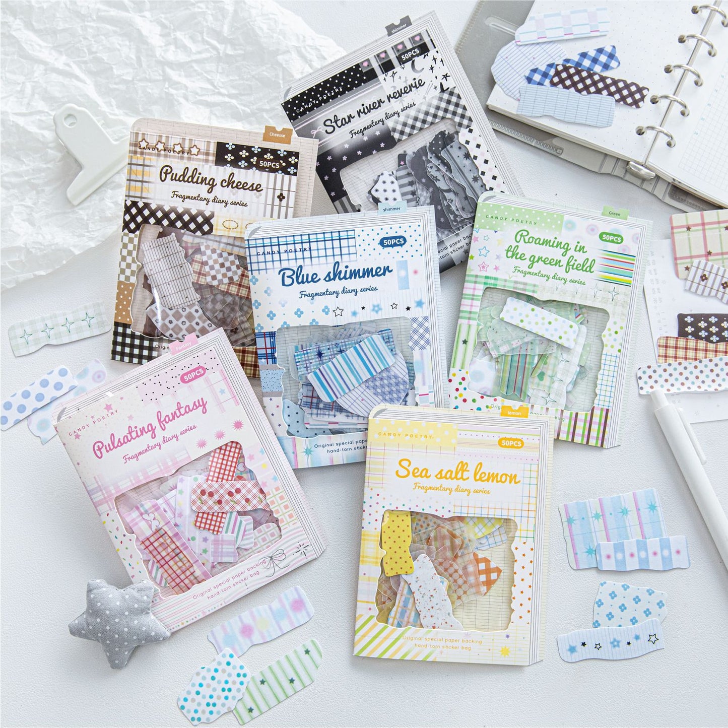 50 Pcs Gird Strip Themed Journal Stickers LSRJ