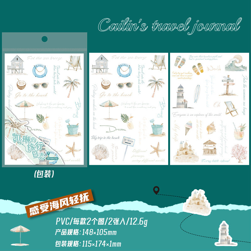 2 Sheets Travel Themed PVC Tramsfer Stickers KLDLV