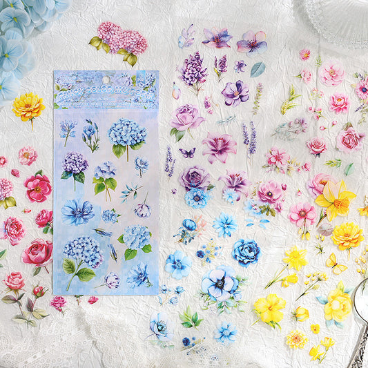 6 Sheets Flowers Leaf PET Stickers QHHF