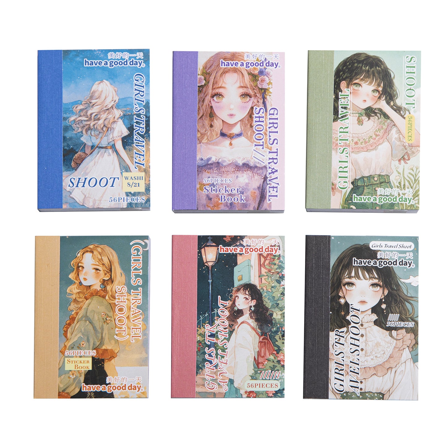 56 Sheets Carton Girl Washi Stickers Book JTXLR