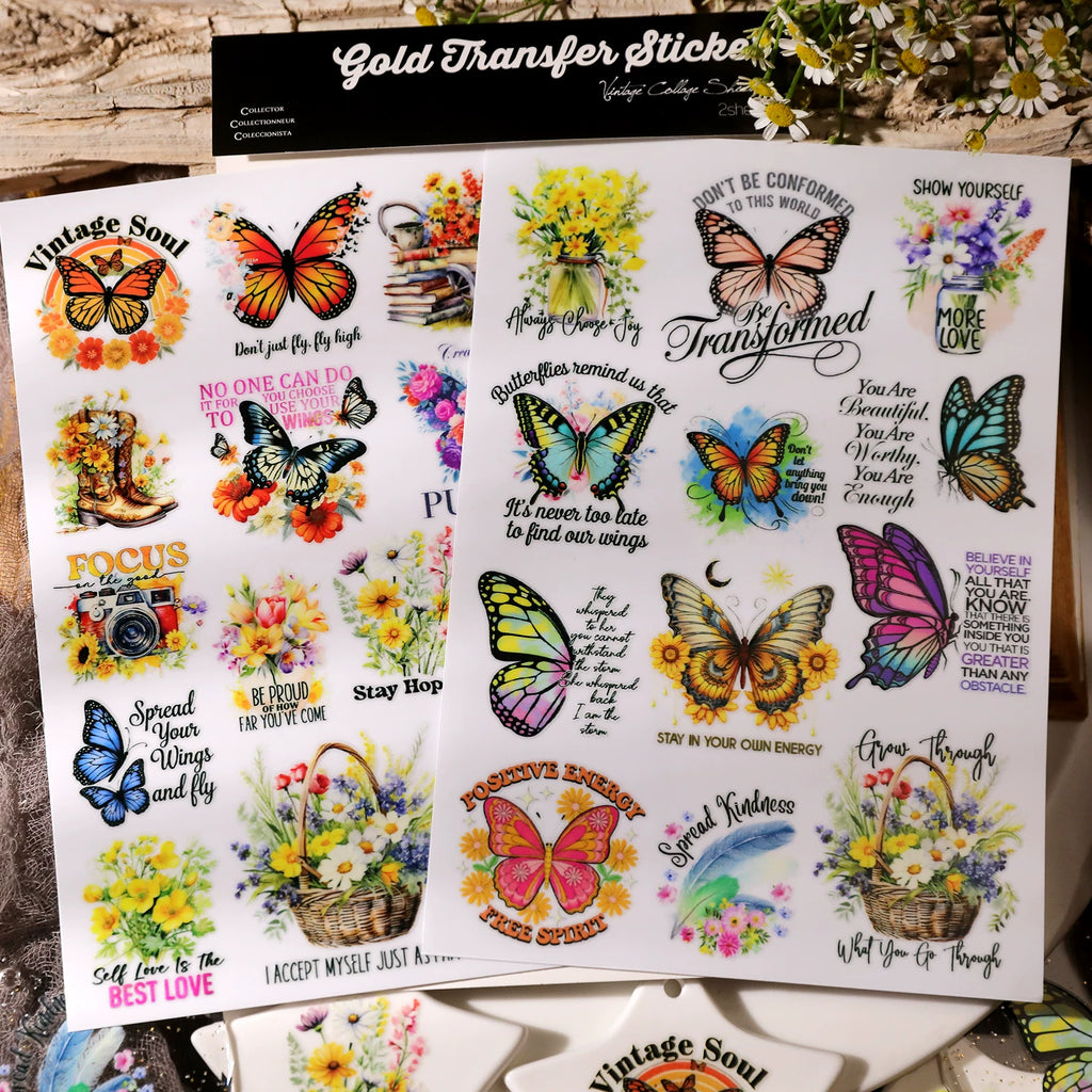 2 Sheets Waterproof Rub on Stickers - Butterfly Quotes