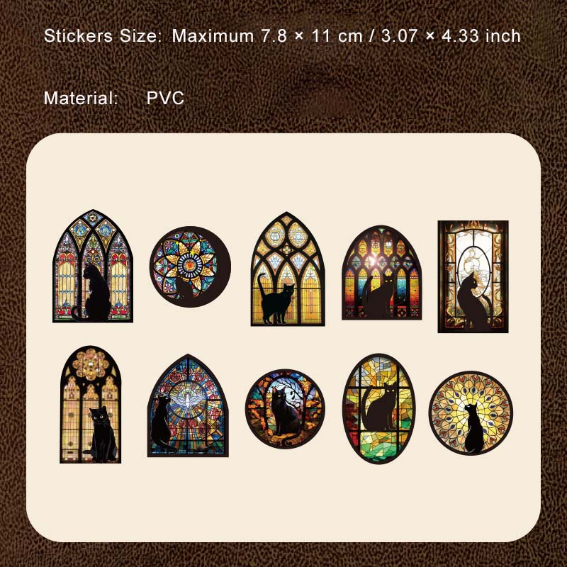 10 Pcs Vintage Windows Cat PVC Stickers AYMY